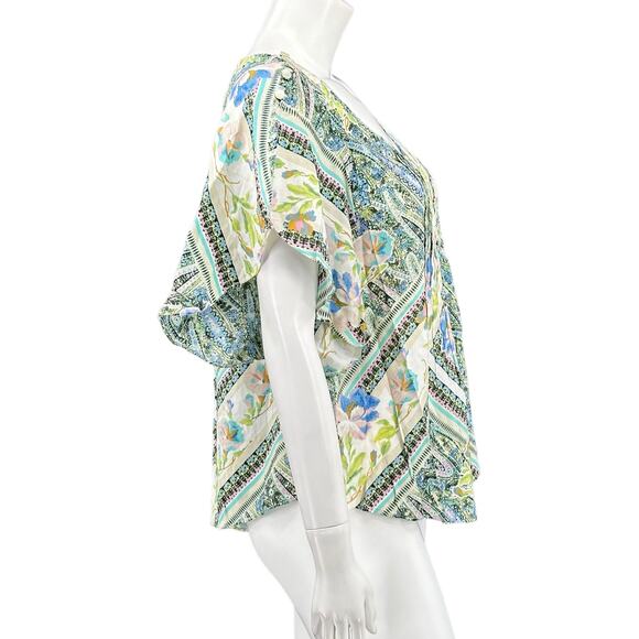 Maeve Anthropologie Top Womens 2 Multi Maya Flutter Sleeves Pleats Floral Boho - Picture 3 of 8